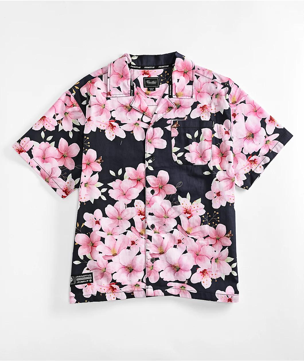 Primitive Sakura Black & Pink Short Sleeve Shirt Product Image