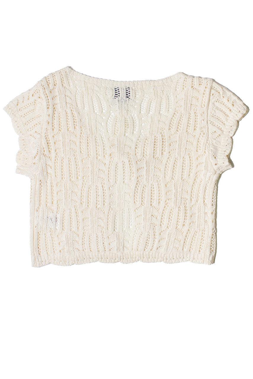 Short Sleeve Tie Front Lacy Knit Cardigan Product Image