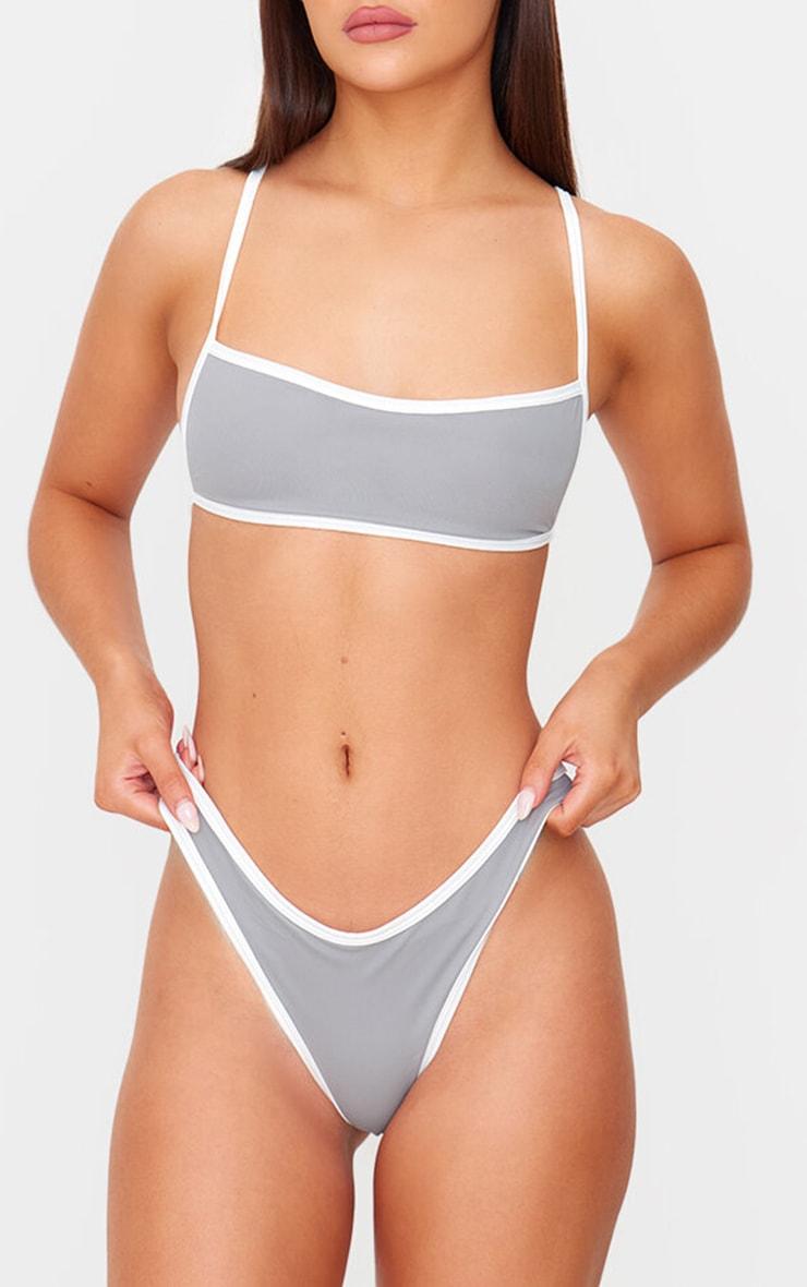 Grey Micro Contrast High Leg Bikini Bottoms Product Image