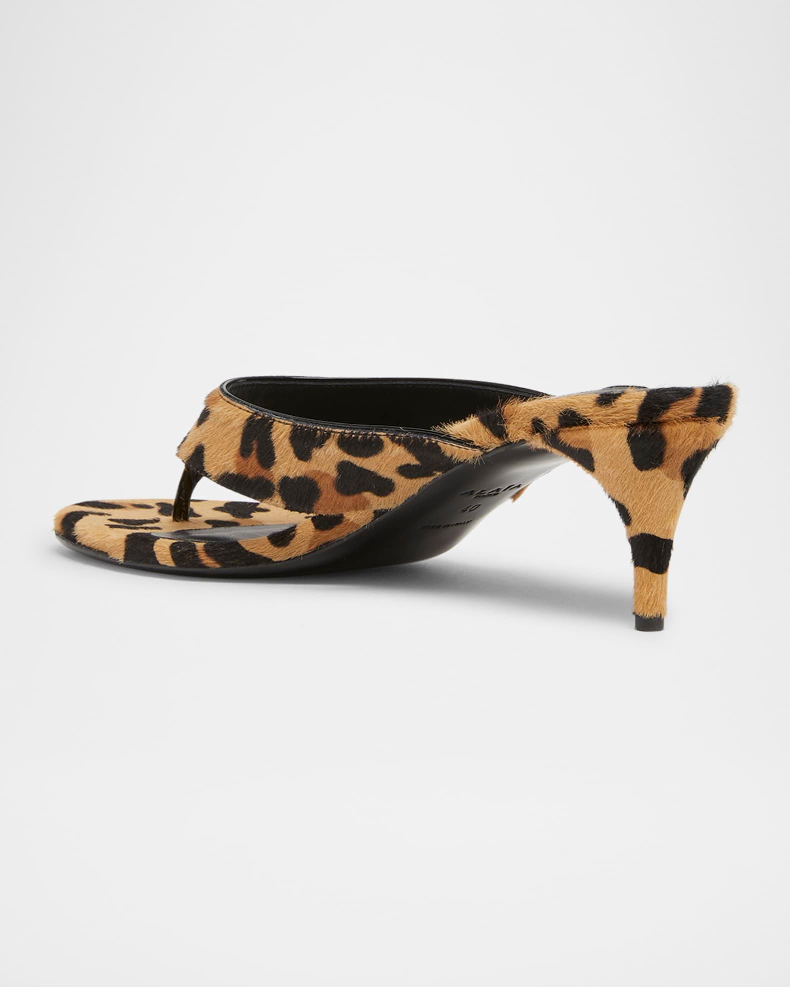 Leopard Horse Hair Kitten-Heel Thong Sandals Product Image