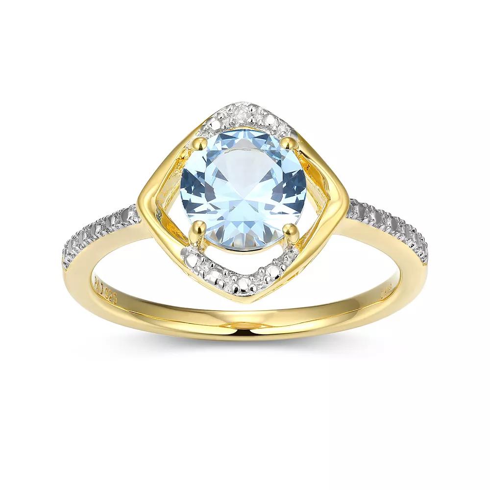 18k Gold Plated Sterling Silver Gemstone & Diamond Accent Halo Ring, Women's, Size: 6, March Synthetic Spinel Product Image