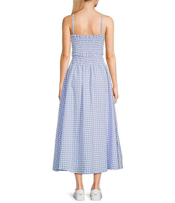 TCEC Gingham Square Neck Smocked Bodice Midi Dress Product Image