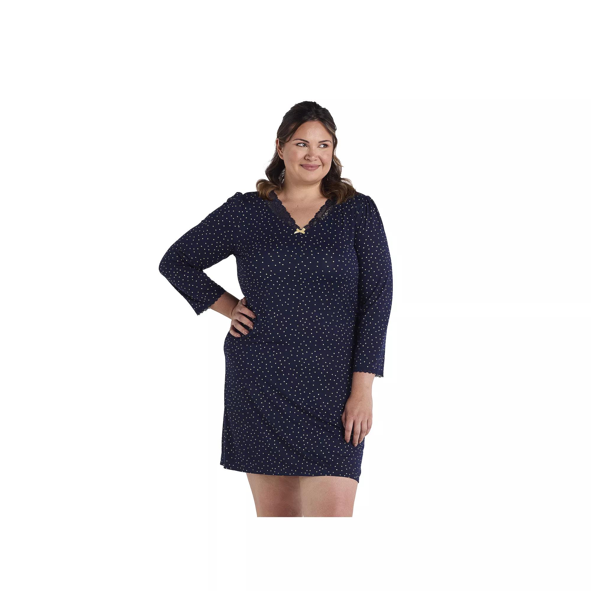 Plus Size Miss Elaine Essentials Micro Velvet Short Gown, Women's, Size: 1XL, Gold Squares Product Image