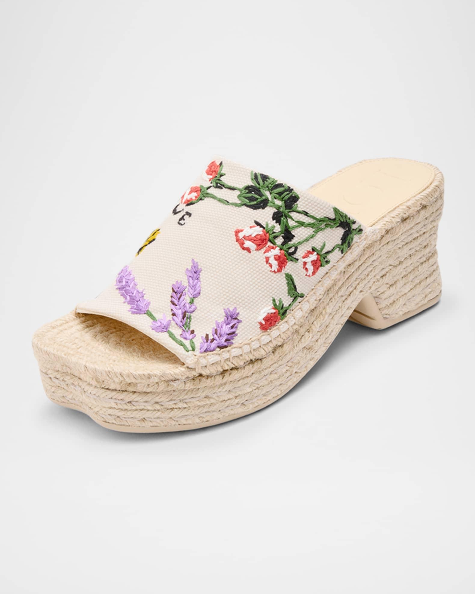 Petal Floral Embroidered Espadrille Platform Mules Product Image