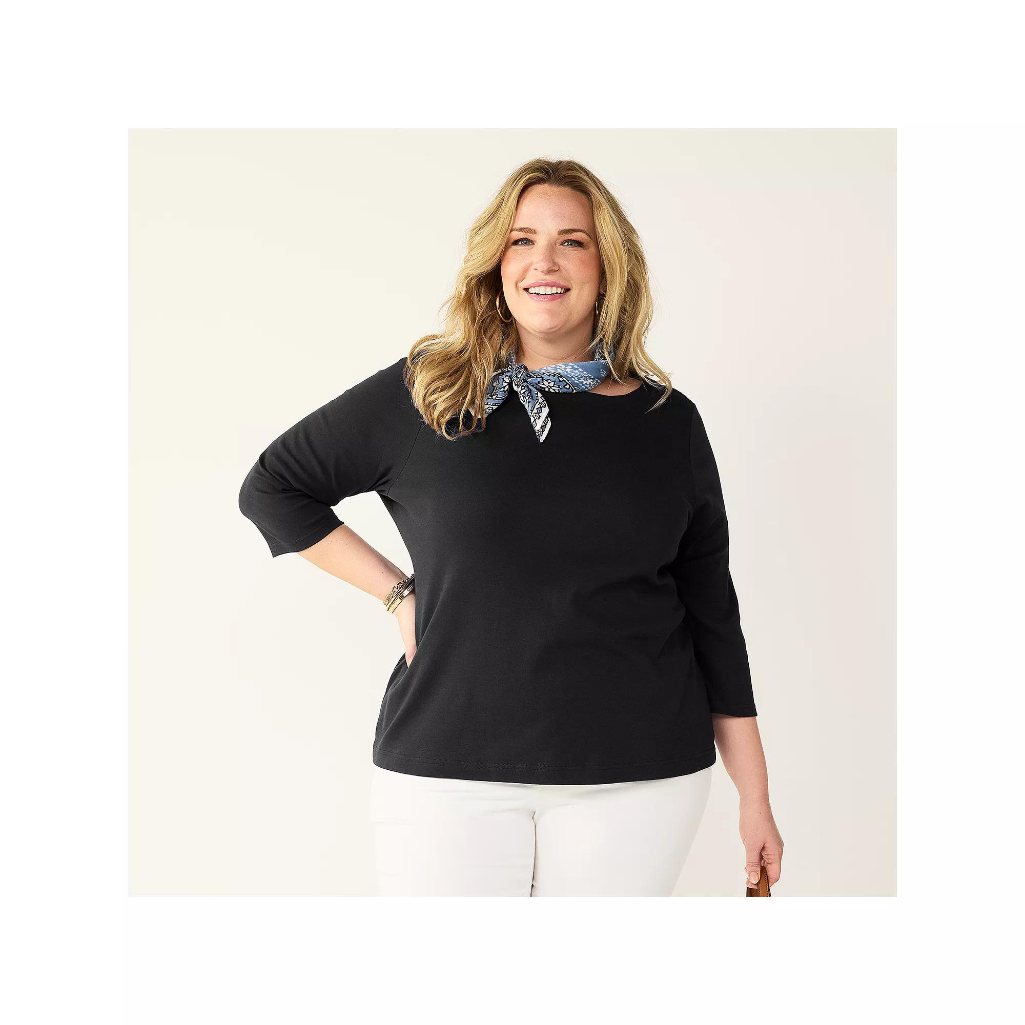 Plus Size Croft & Barrow® Boatneck Top, Women's, Size: 1XL, Mineral Black Product Image