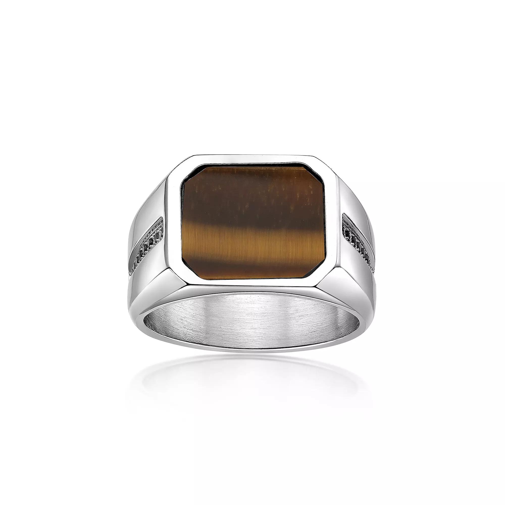 LYNX Mens Stainless Steel Tiger Eye Black Spinel Ring Product Image
