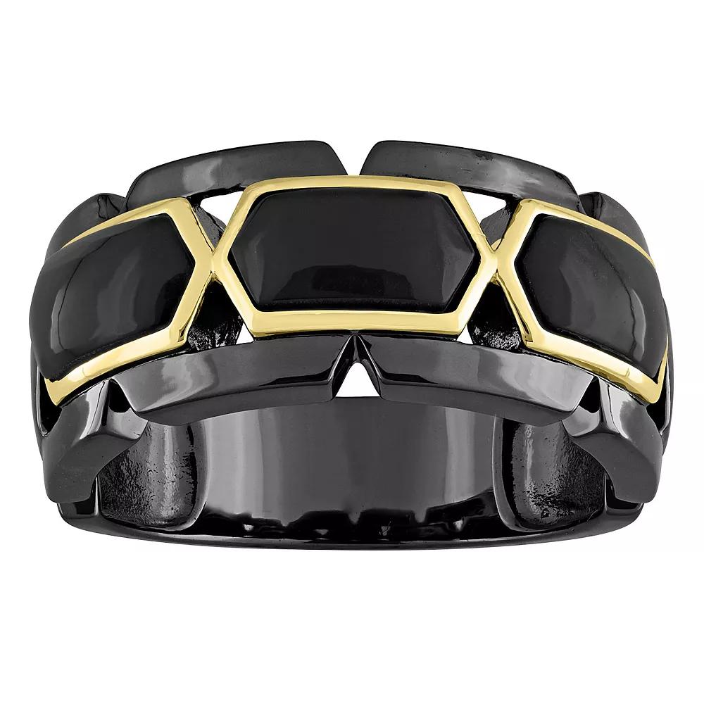 Stella Grace Men's 18k Gold Over Silver Black Onyx Ring, Size: 13, 18k Gold Plated Product Image