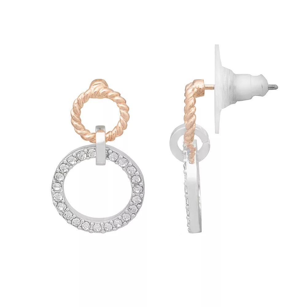 LC Lauren Conrad Two Tone Mixed Metal Drop Earrings, Women's, Clear Product Image