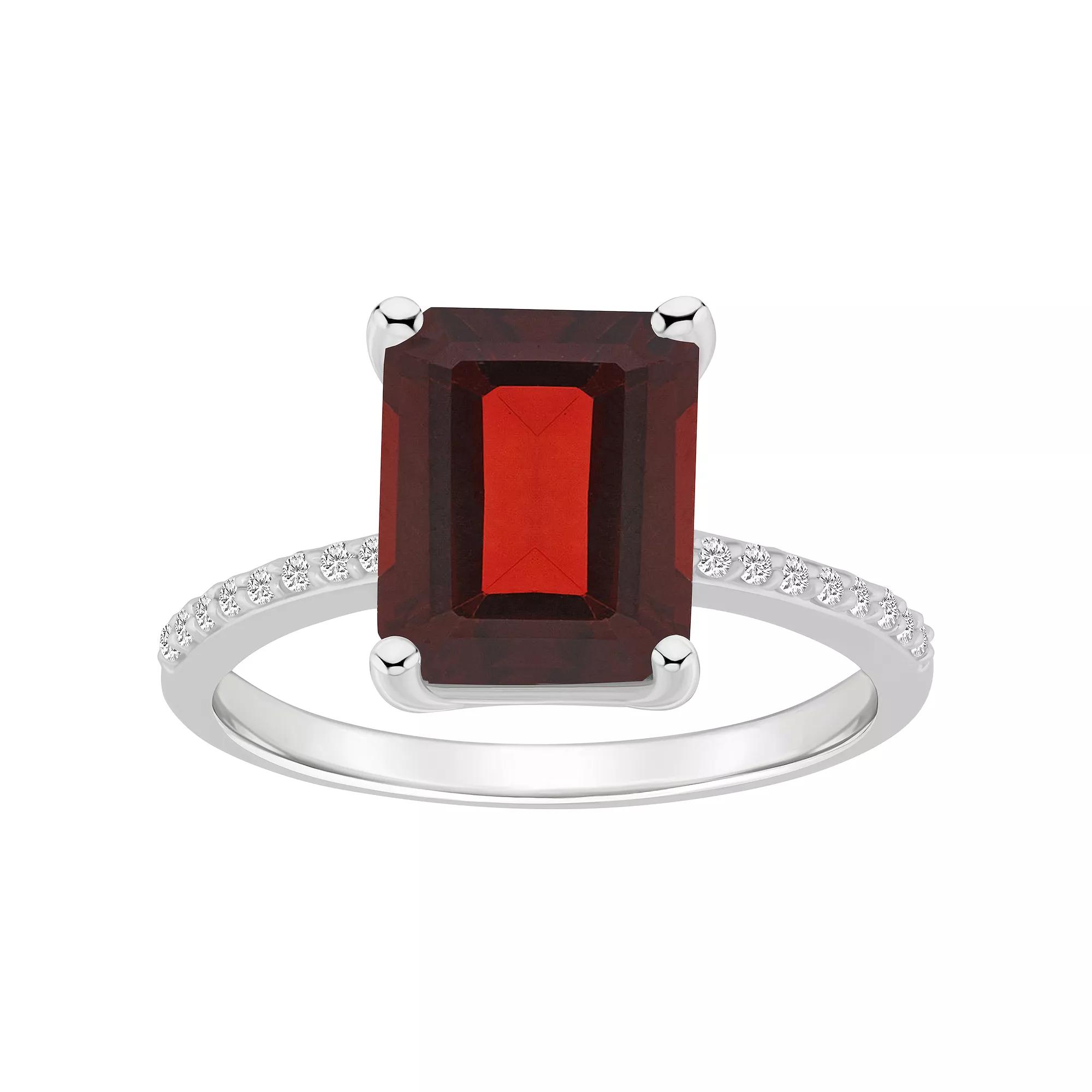 Alyson Layne 14k White Gold Emerald Cut Gemstone 1/10 Carat T.W. Diamond Ring, Womens Red Product Image