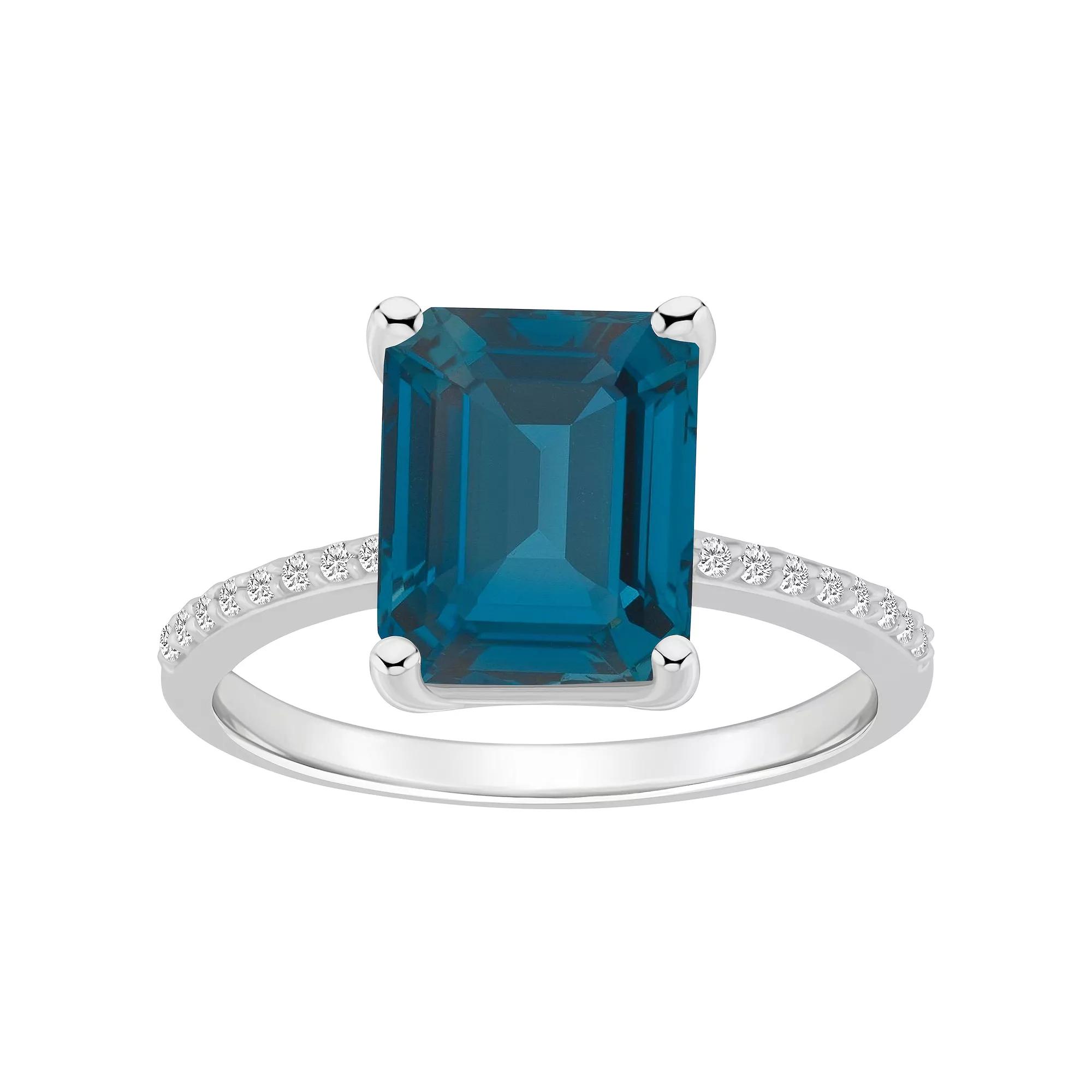 Alyson Layne 14k White Gold Emerald-Cut London Blue Topaz & 1/10 Carat T.W. Diamond Ring, Women's, Size: 7 Product Image