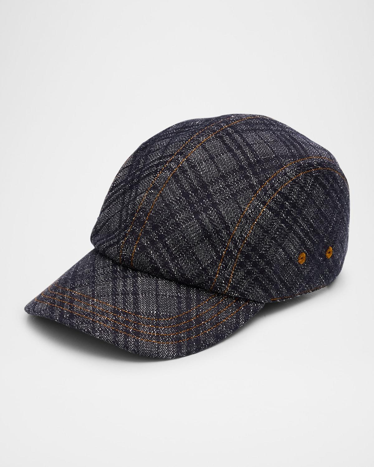 Mens Check Denim Baseball Cap Product Image
