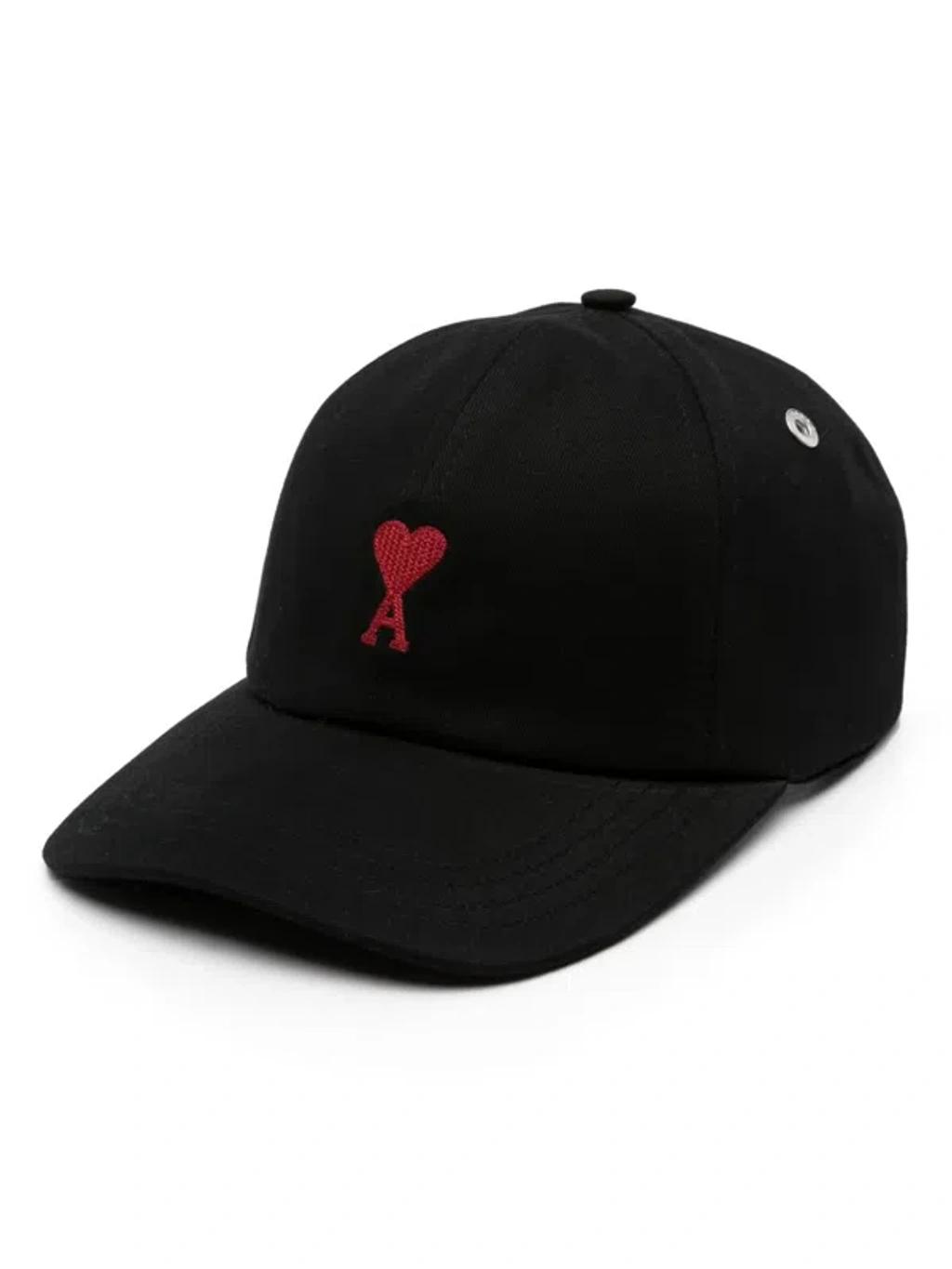 AMI ALEXANDRE MATTIUSSI Ami Paris Black And Red Cotton Ami Paris De Coeur Baseball Cap Product Image