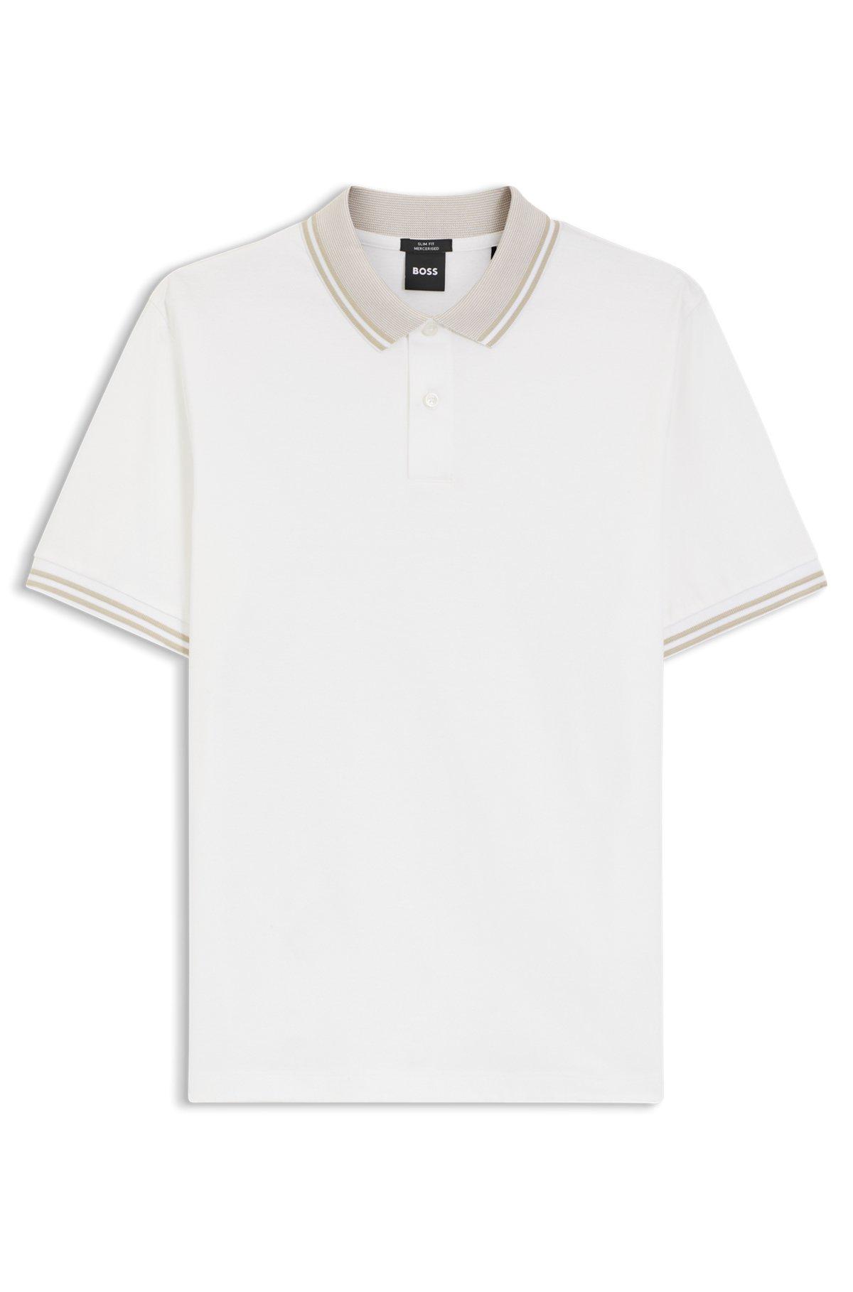 Stripe-trim slim-fit polo shirt in mercerised cotton Product Image