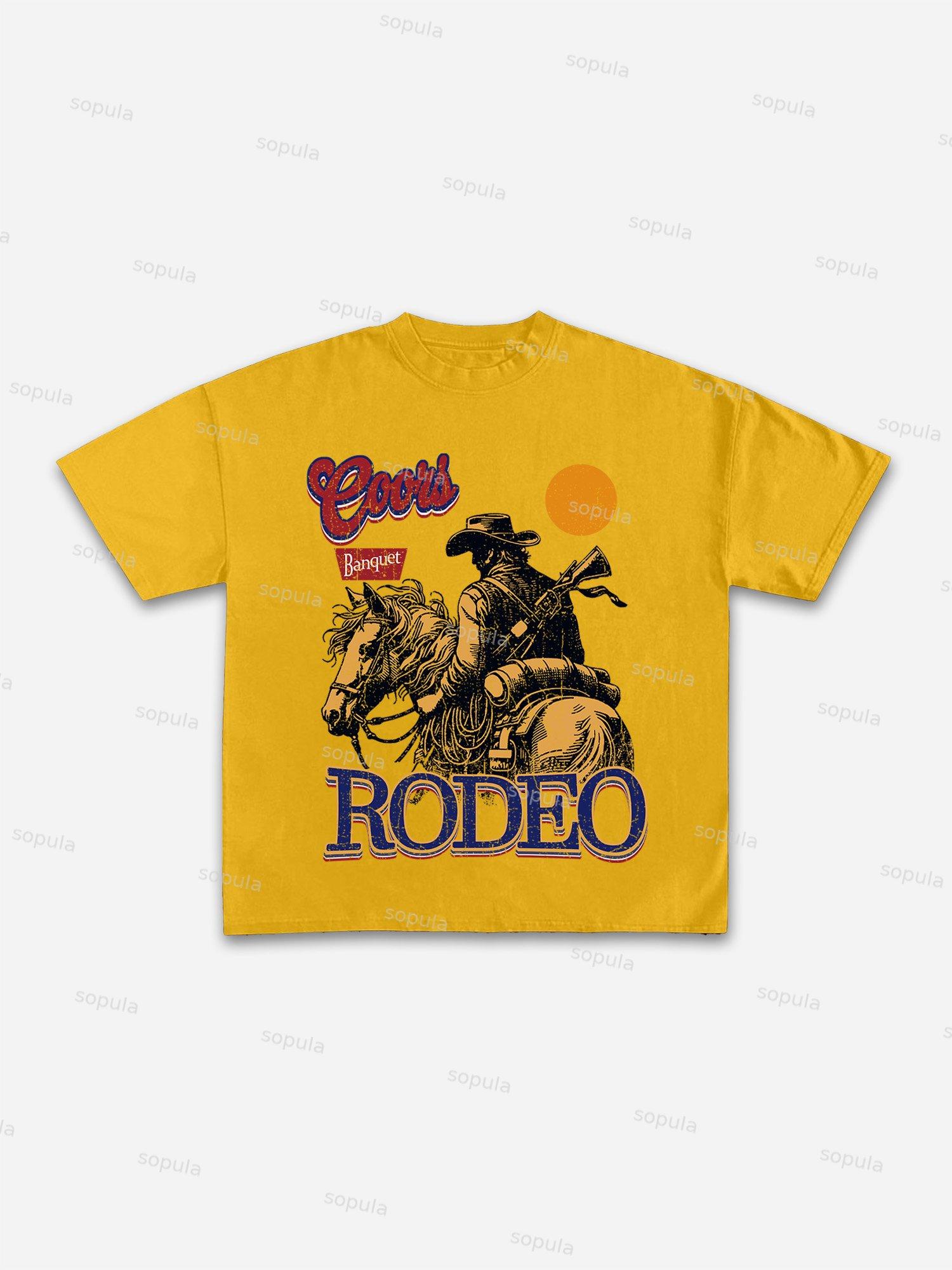 Coors Banquet Rodeo Print Casual Cotton T-shirt Product Image