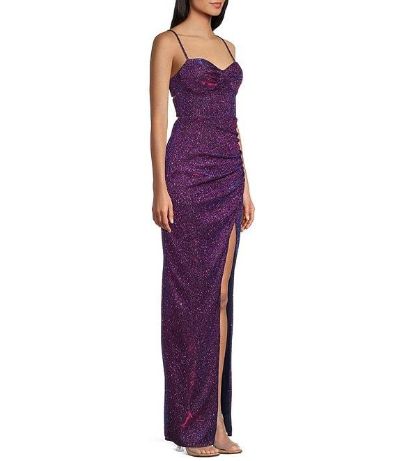 City Vibe Sweetheart Neck Bustier Spaghetti Strap Lace Up Back Side Ruched Wrap Dress Product Image