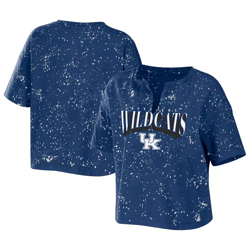 Women's WEAR by Erin Andrews Royal Kentucky Wildcats Bleach Wash Splatter Notch Neck T-Shirt,  Product Image