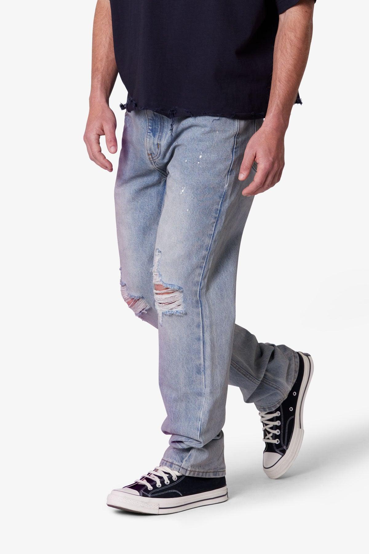Painted Straight Denim - Light Blue Product Image