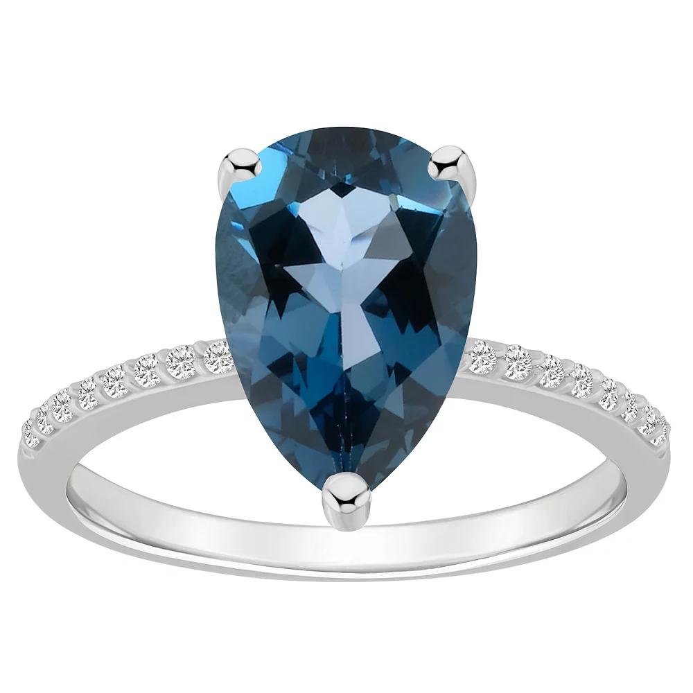 Alyson Layne Pear Shape London Blue Topaz 1/10 Carat T.W. Diamond Ring, Womens 14k White Gold Product Image