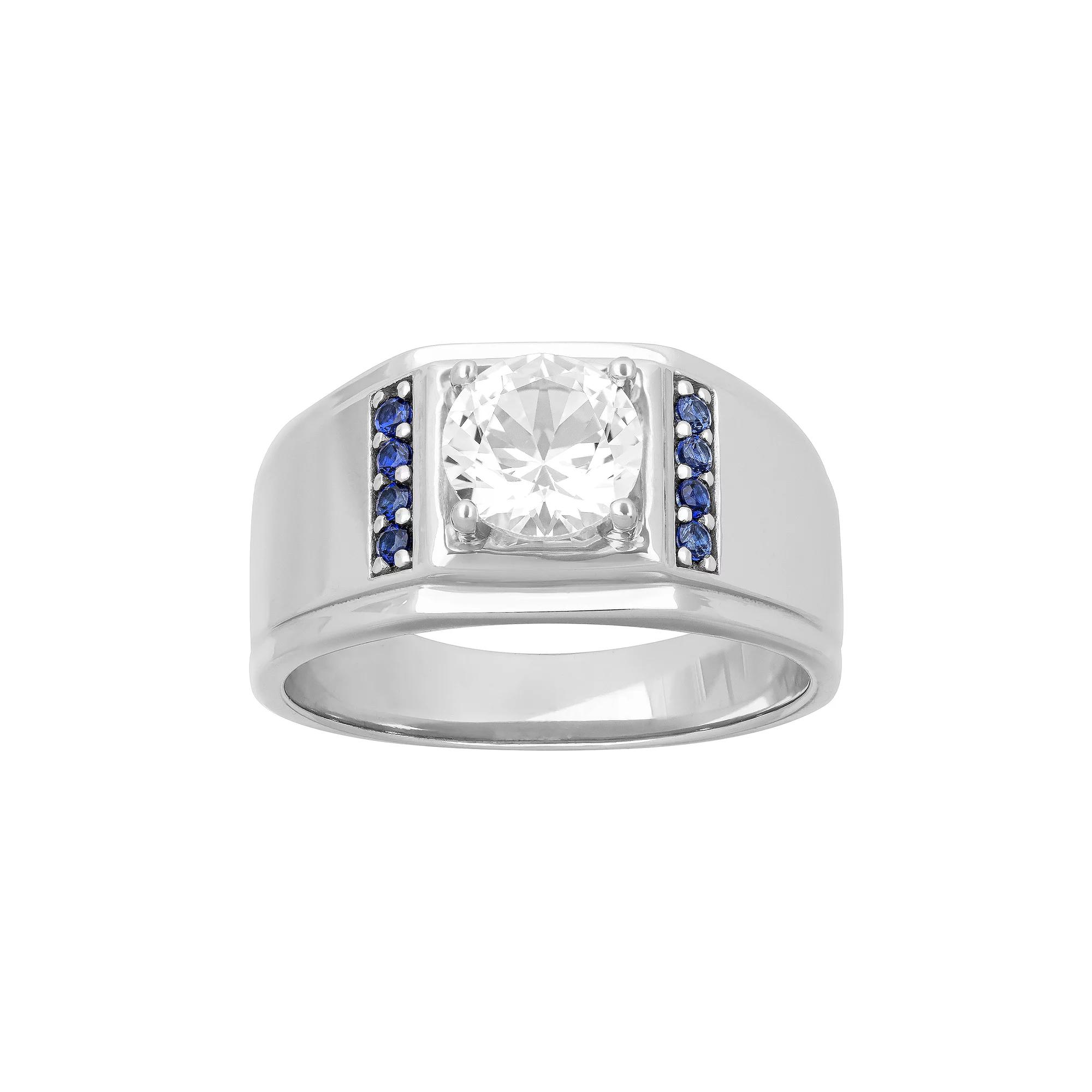 AXL Men's Sterling Silver Lab-Created White & Blue Sapphire Band, Size: 11 Product Image