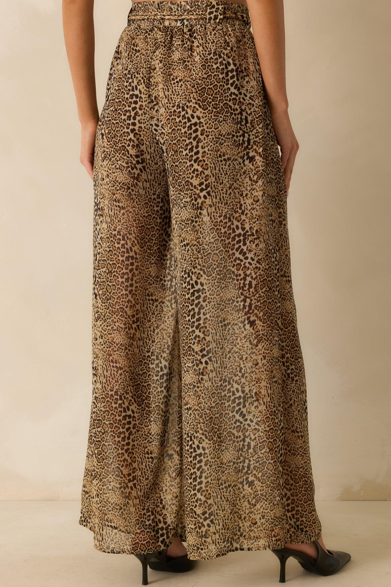 Take The Chance Brown Leopard Print High Waisted Wide Leg Pants Product Image