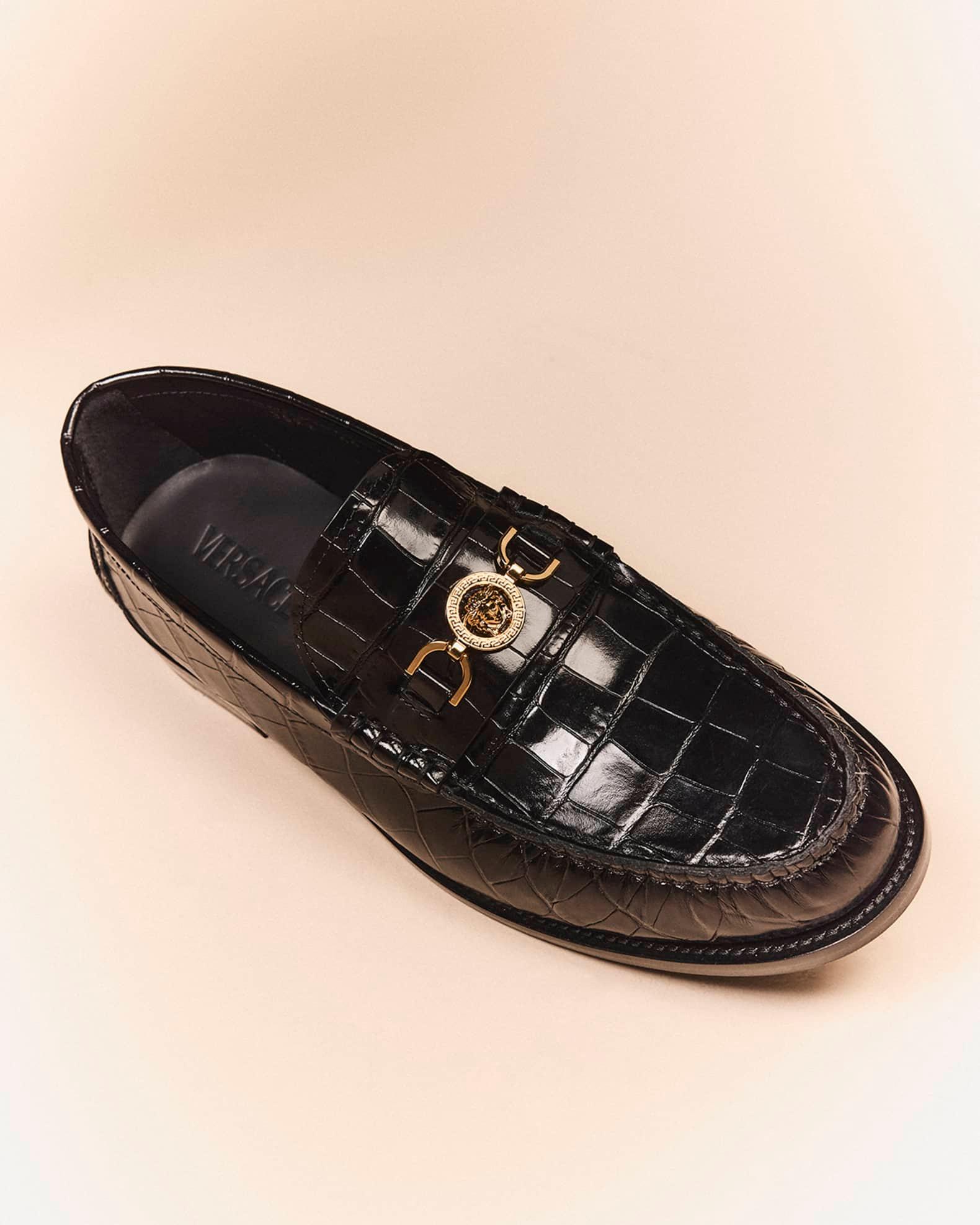 Men's Croc-Effect Medusa Coin Bit Loafers Product Image
