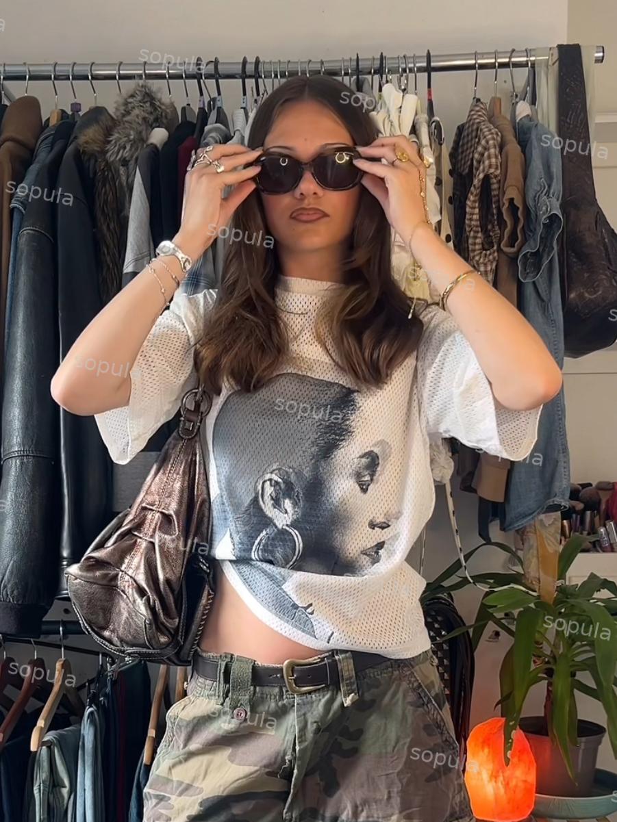 Sade Adu Print Casual Short Sleeve T-shirt Product Image