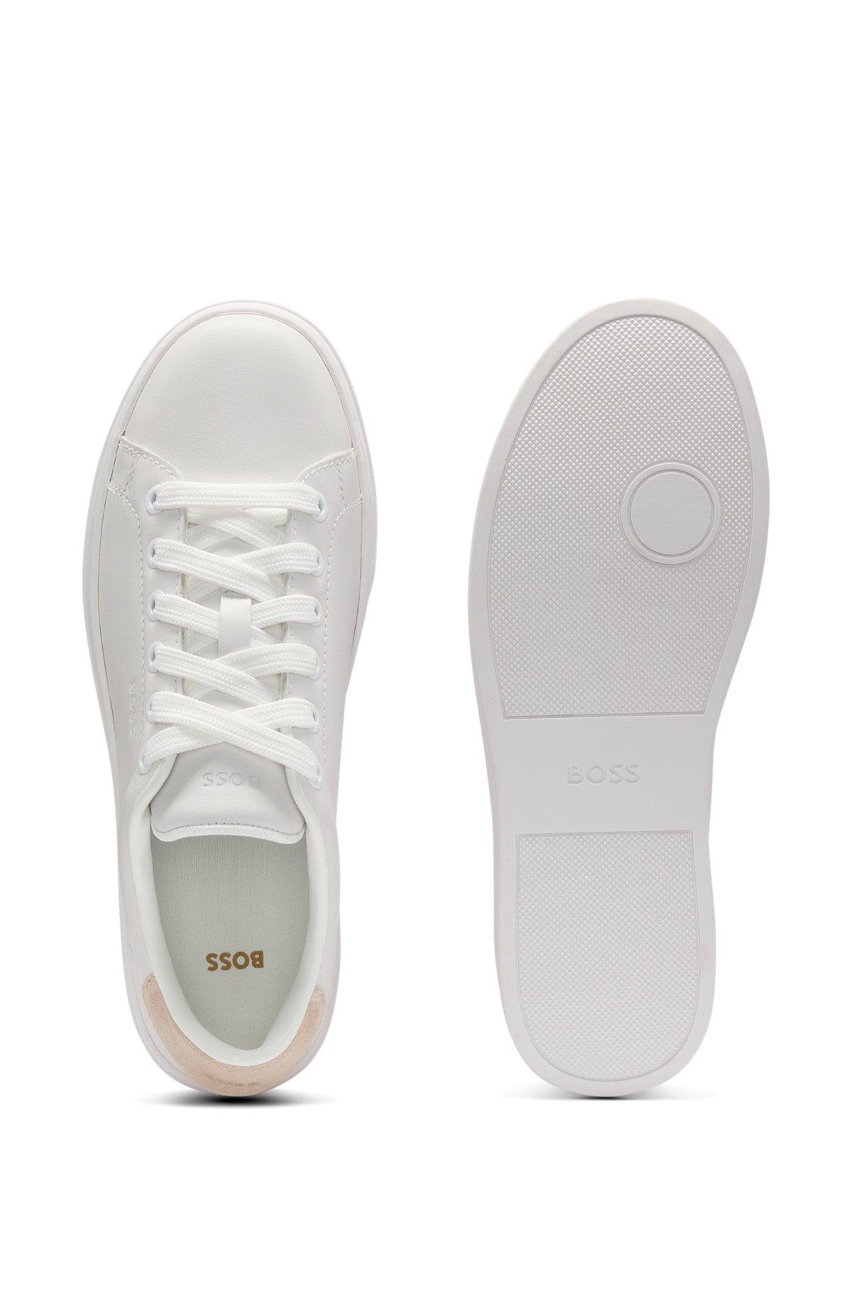 BOSS - Leather trainers with suede backtab - White Product Image