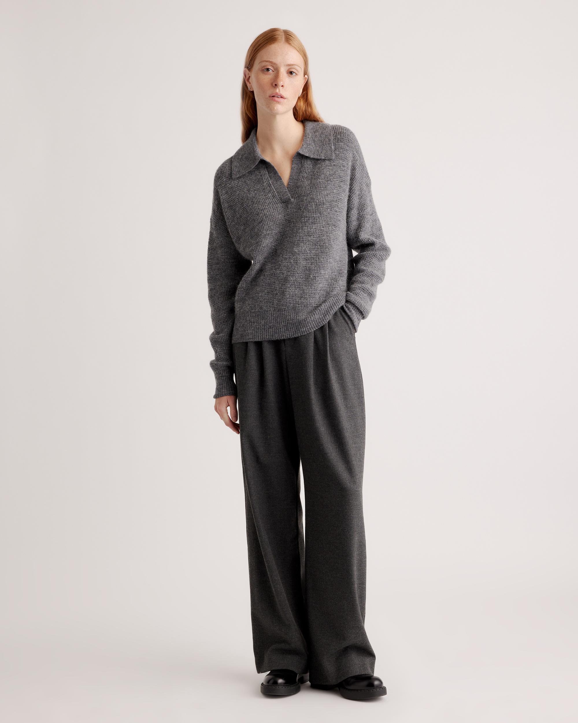 Quince | Women's Baby Alpaca-Wool Waffle Stitch Polo Sweater Product Image