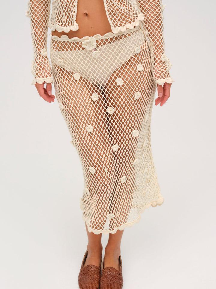 Betty Bouquet Knit Midi Skirt — Cream Product Image