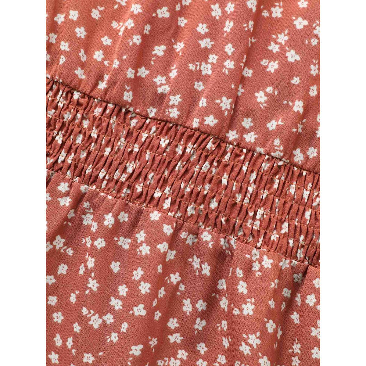 Plus Size Ditsy Floral Shirred Ruffle Sleeve Midi Dress Rouge Women Elegant Gathered V-neck Short sleeve Curvy BloomChic 14-16/1X Product Image