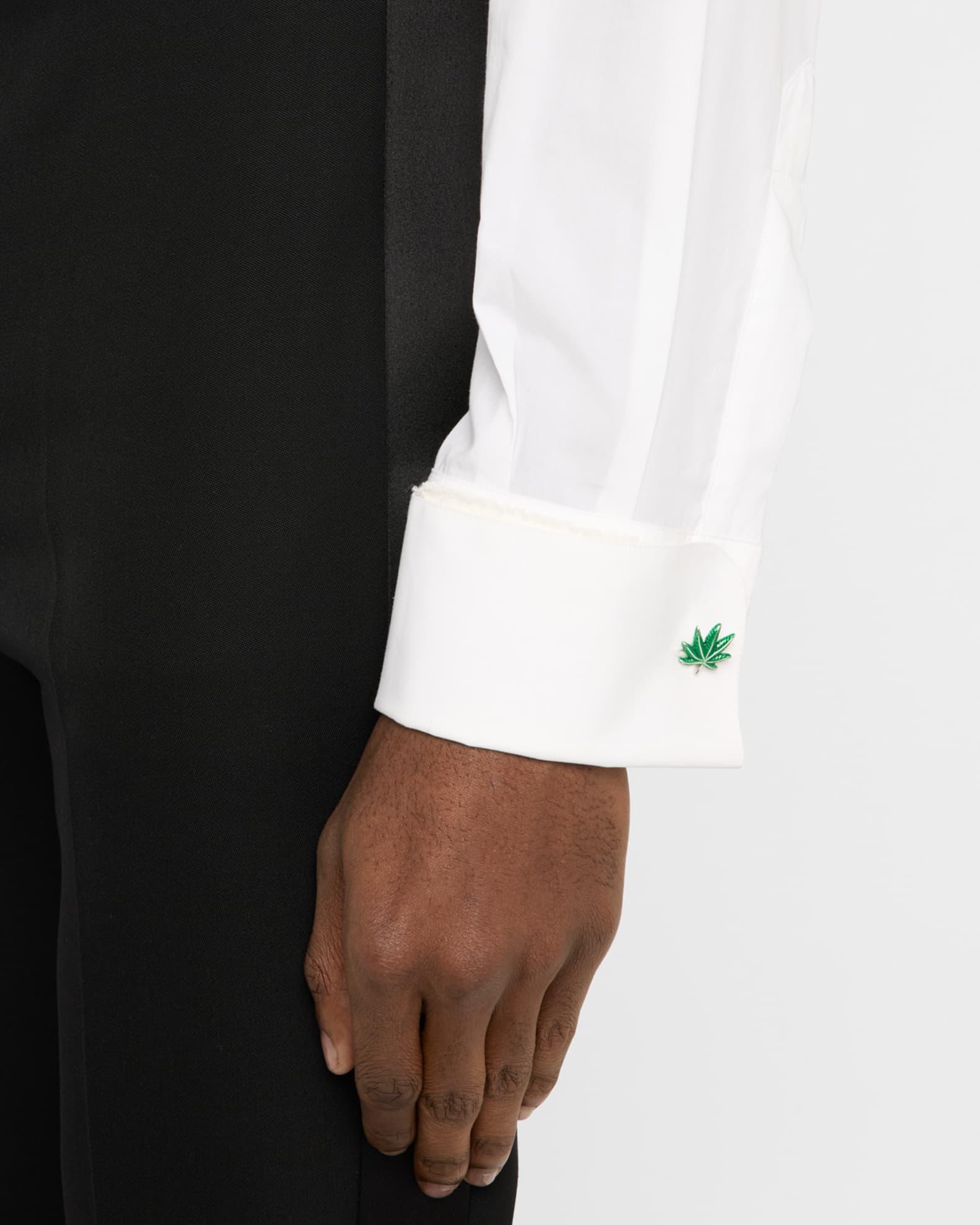 Men's Sterling Silver Enamel Cannabis Leaf Cufflinks Product Image