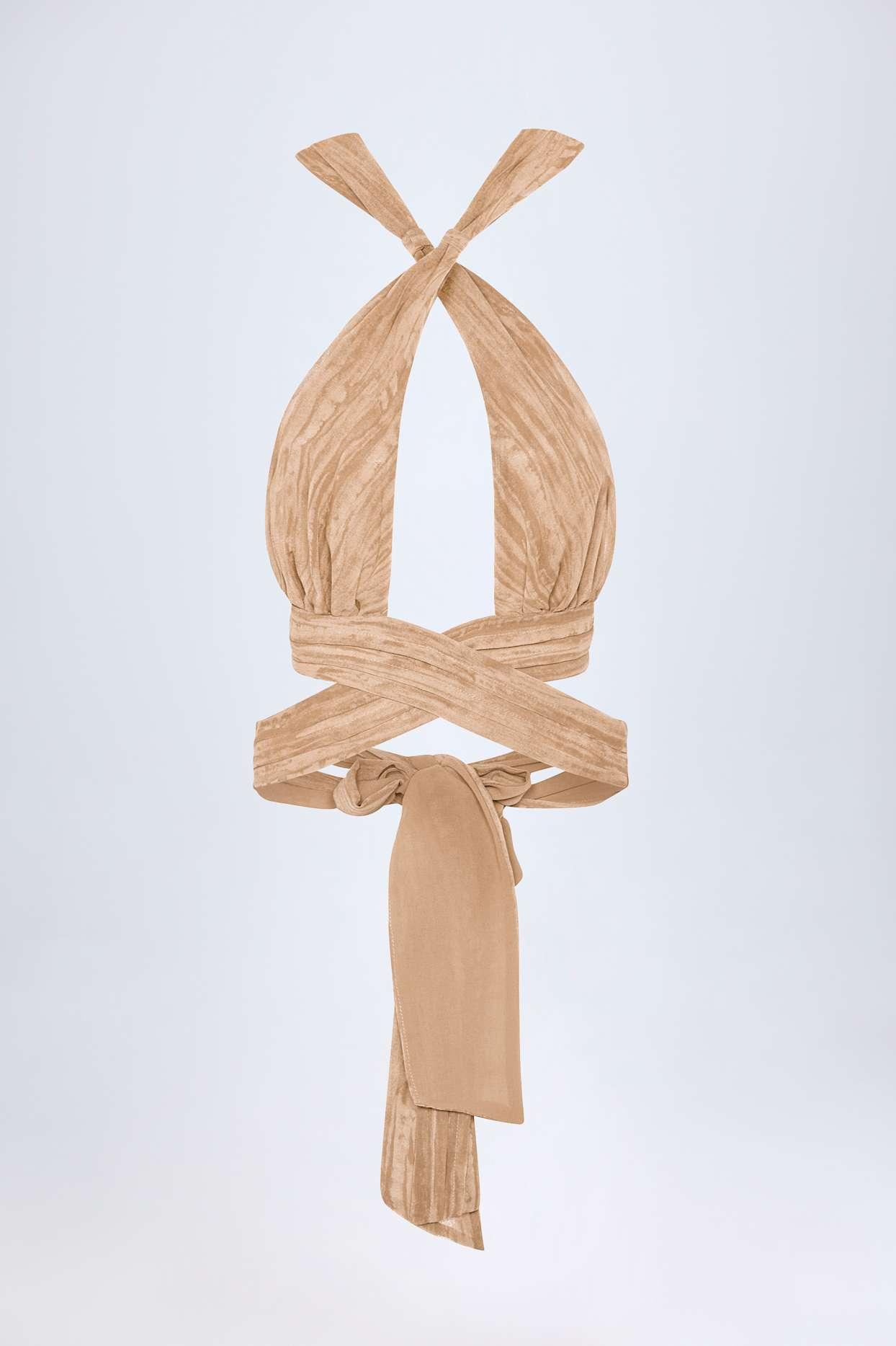 Ruffled Asymmetric Mid-Rise Maxi Skirt in Tan Print Product Image