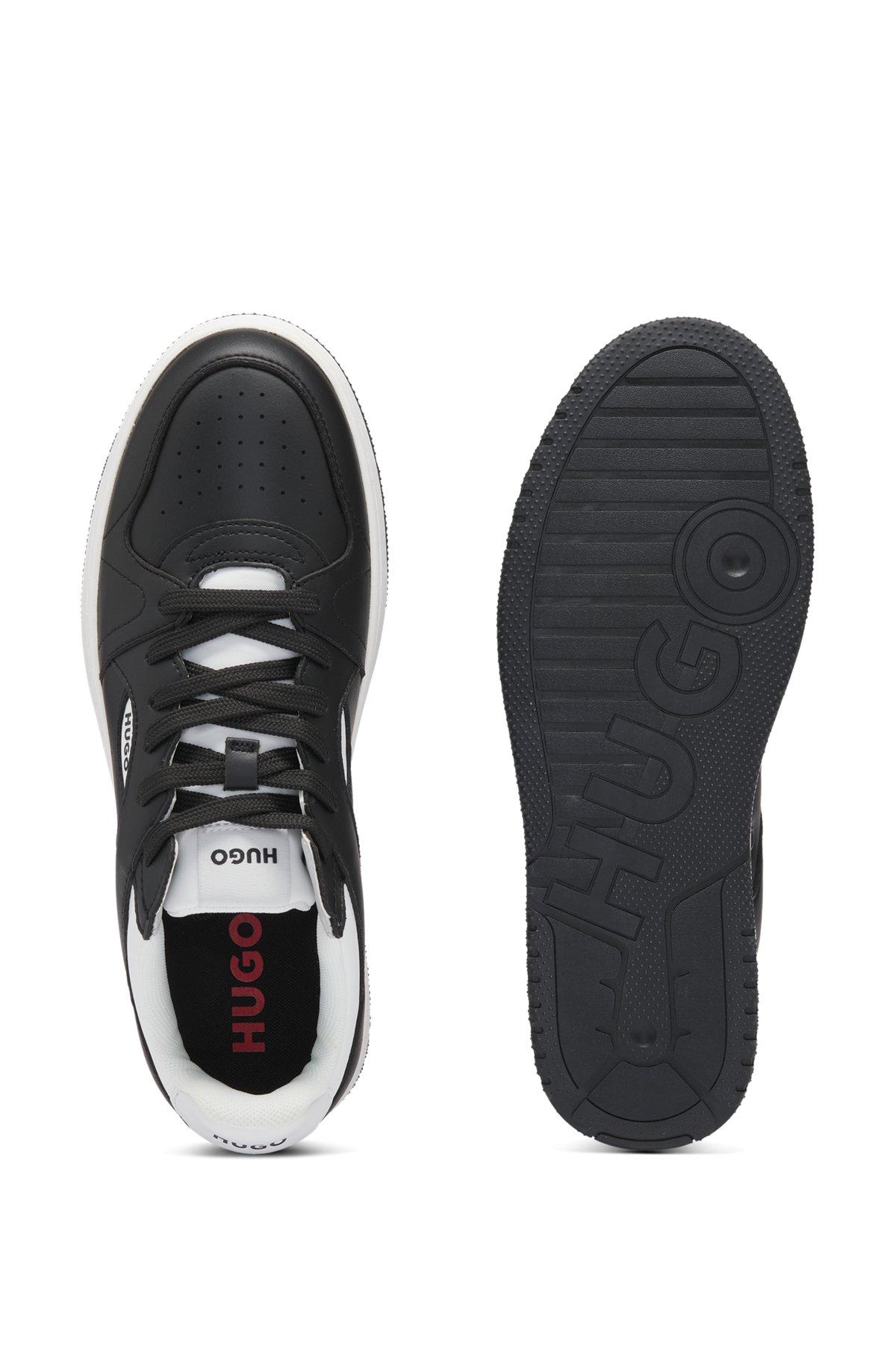 Faux-leather lace-up trainers with logo details Product Image