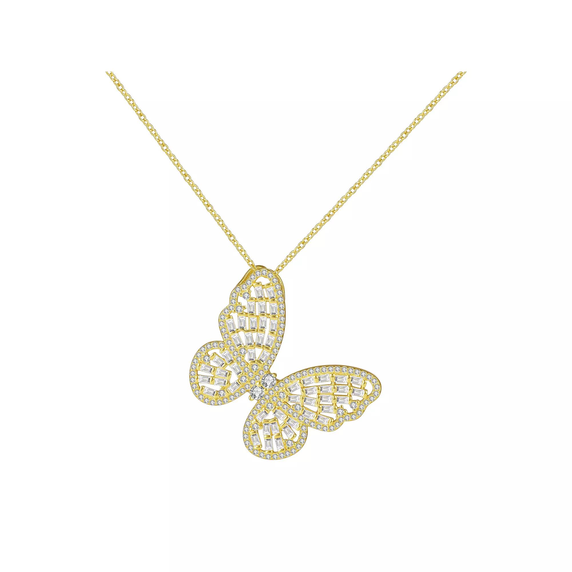 Argento Forte Sterling Silver Cubic Zirconia Butterfly Pendant Necklace, Women's, Size: 18" Product Image