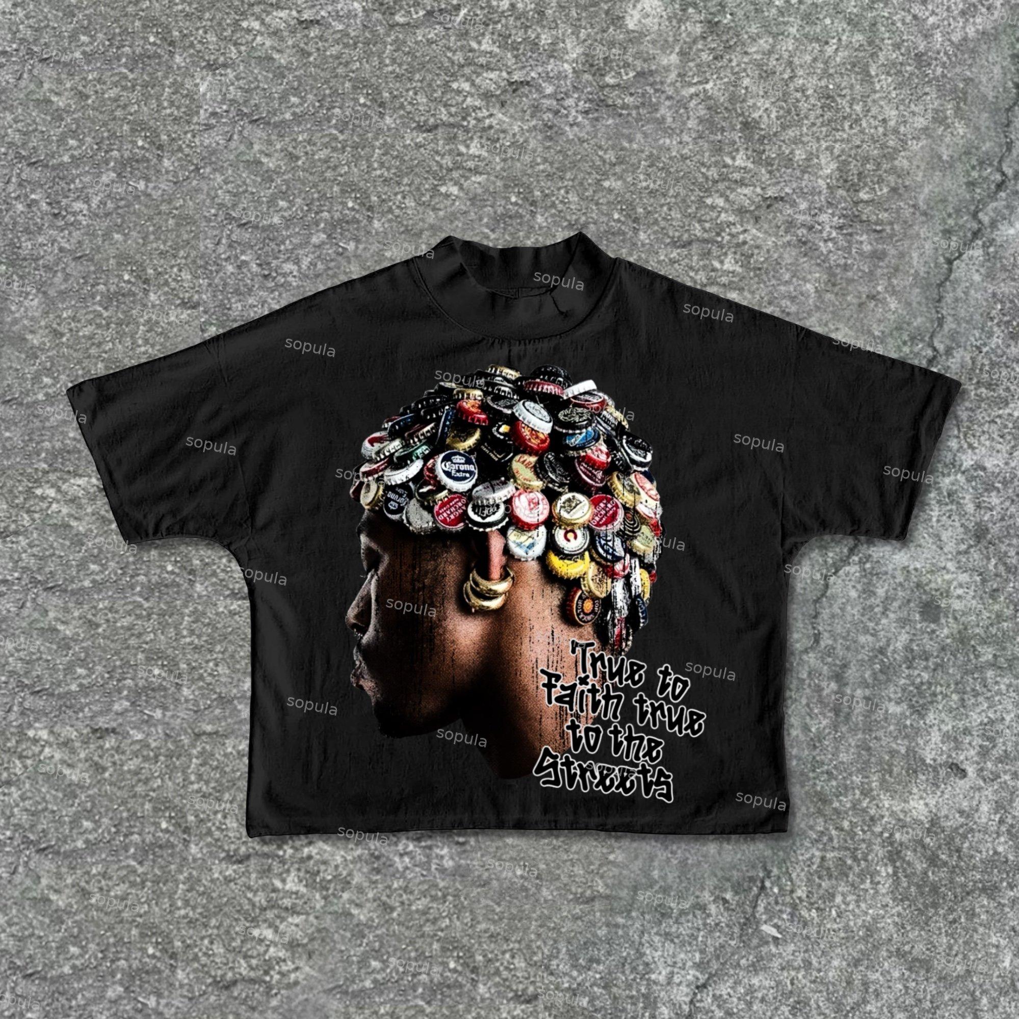 Sopula Street Retro Head Graphic Cotton Cropped T-Shirts Product Image