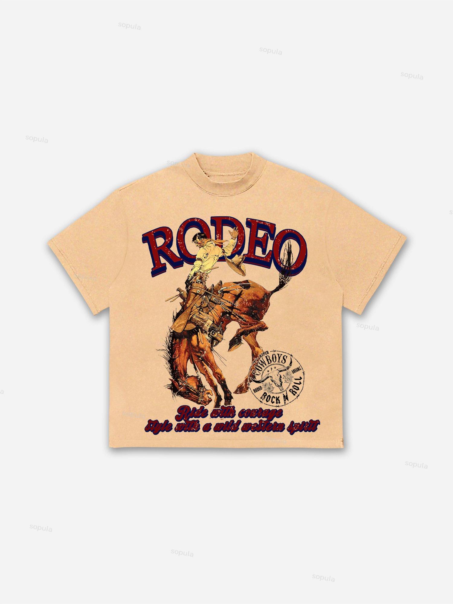 Rodeo Cowboy Graphic Print Cotton T-shirt Product Image