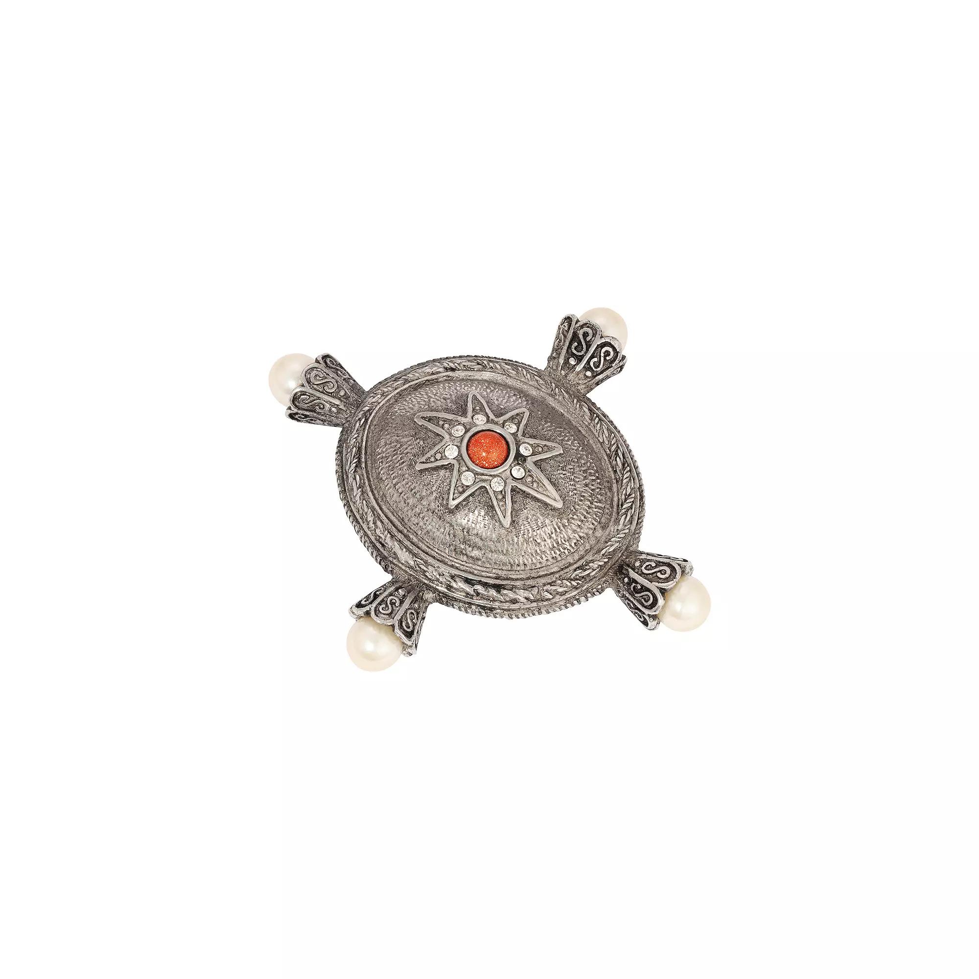 1928 Silver Tone Red Crystal & Simulated Pearl Oval Pin, Womens, Gray Product Image