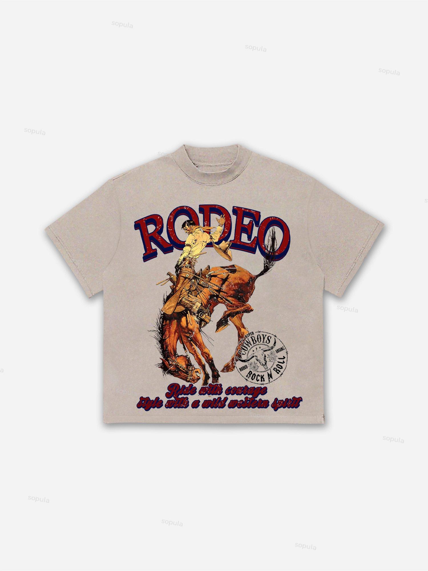 Rodeo Cowboy Graphic Print Cotton T-shirt Product Image