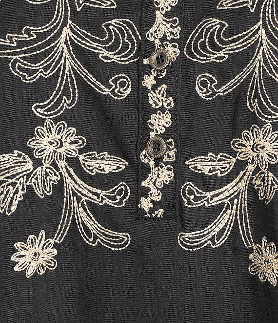 Reba Prescott Woven Point Collar Long Sleeve Embroidered Peasant Shirt Product Image