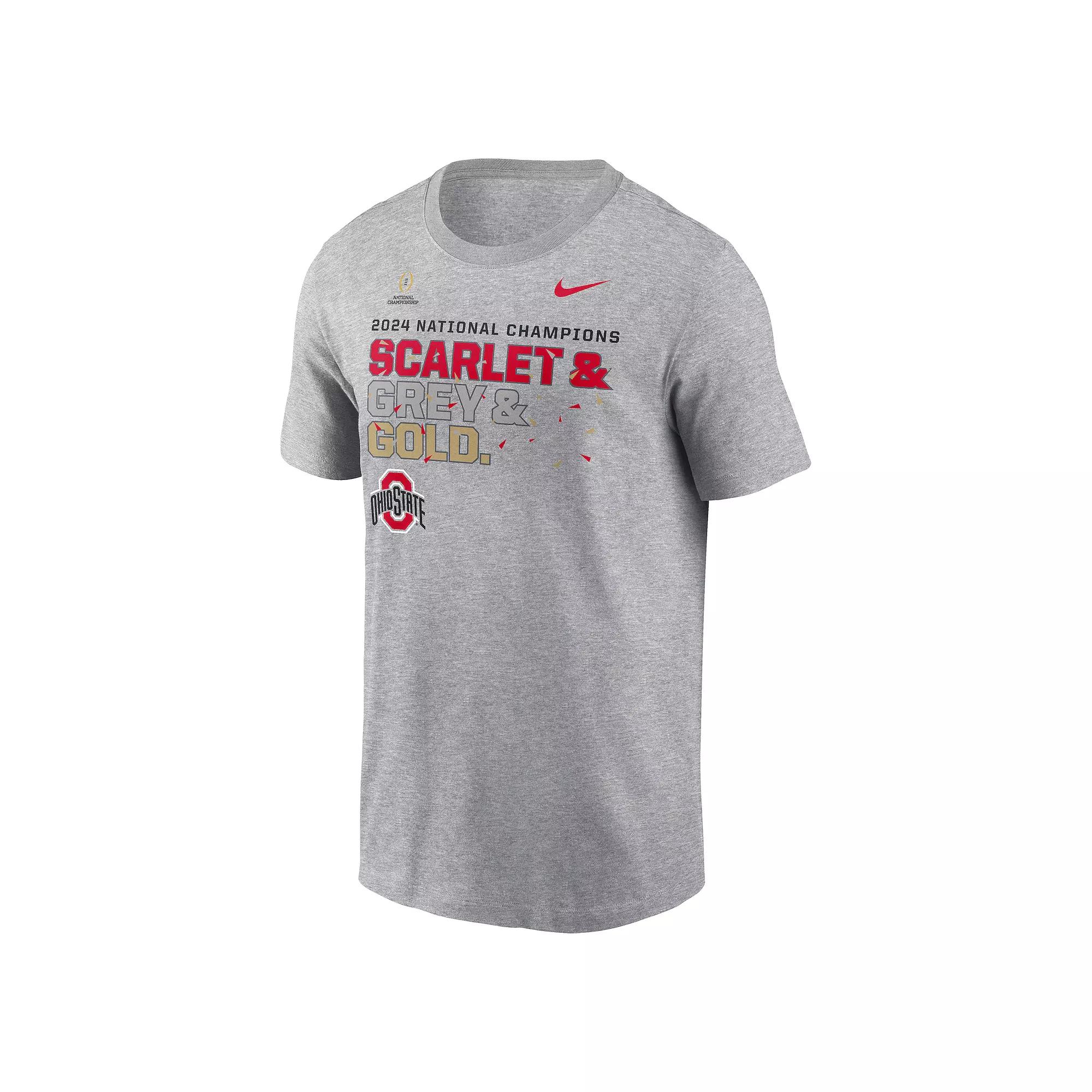 Men's Nike Ohio State Buckeyes College Football Playoff 2024 National Champions Arch Over Logo Short Sleeve T-Shirt, Size: Medium, Gray Product Image