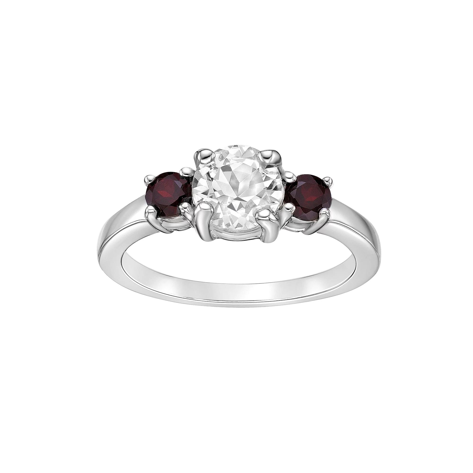 Gemminded Sterling Silver White Topaz & Gemstone Ring, Women's, Size: 7, Red Product Image