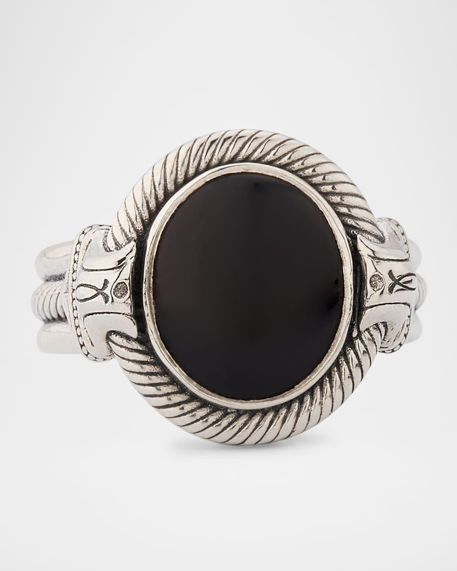 Mens Sterling Silver and Black Onyx Signet Ring Product Image