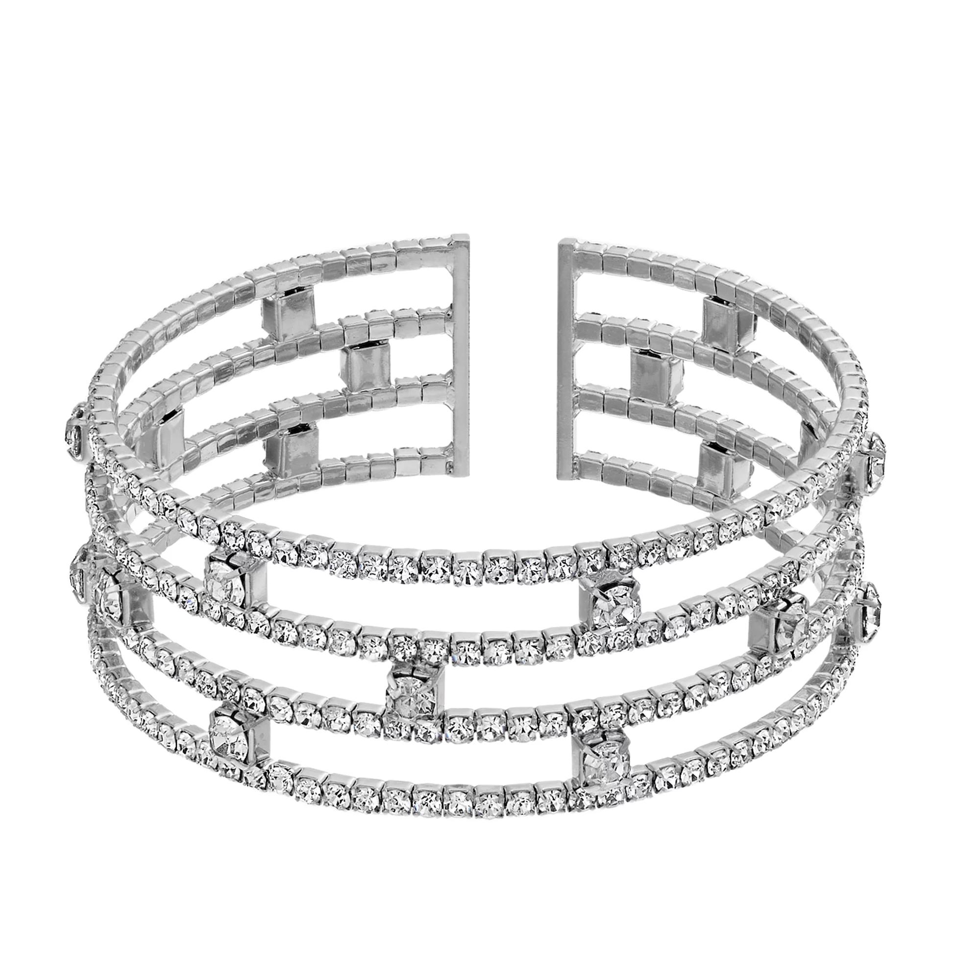 Vieste Four Row Nickel Free Crystal Cuff Bracelet, Women's, Silver Tone Product Image
