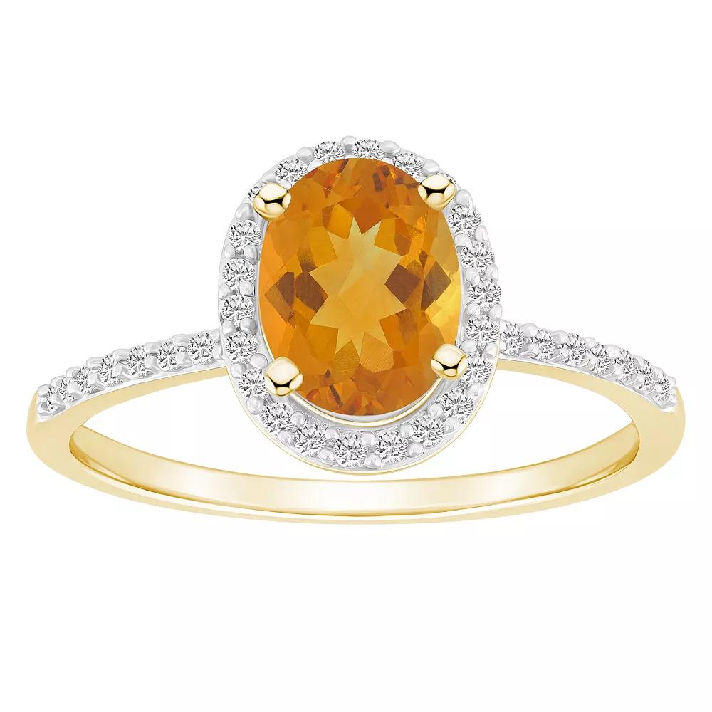 Celebration Gems 10k Gold 8 mm x 6 mm Oval Gemstone & Lab-Created White Sapphire Halo Ring, Women's, Citrine Product Image