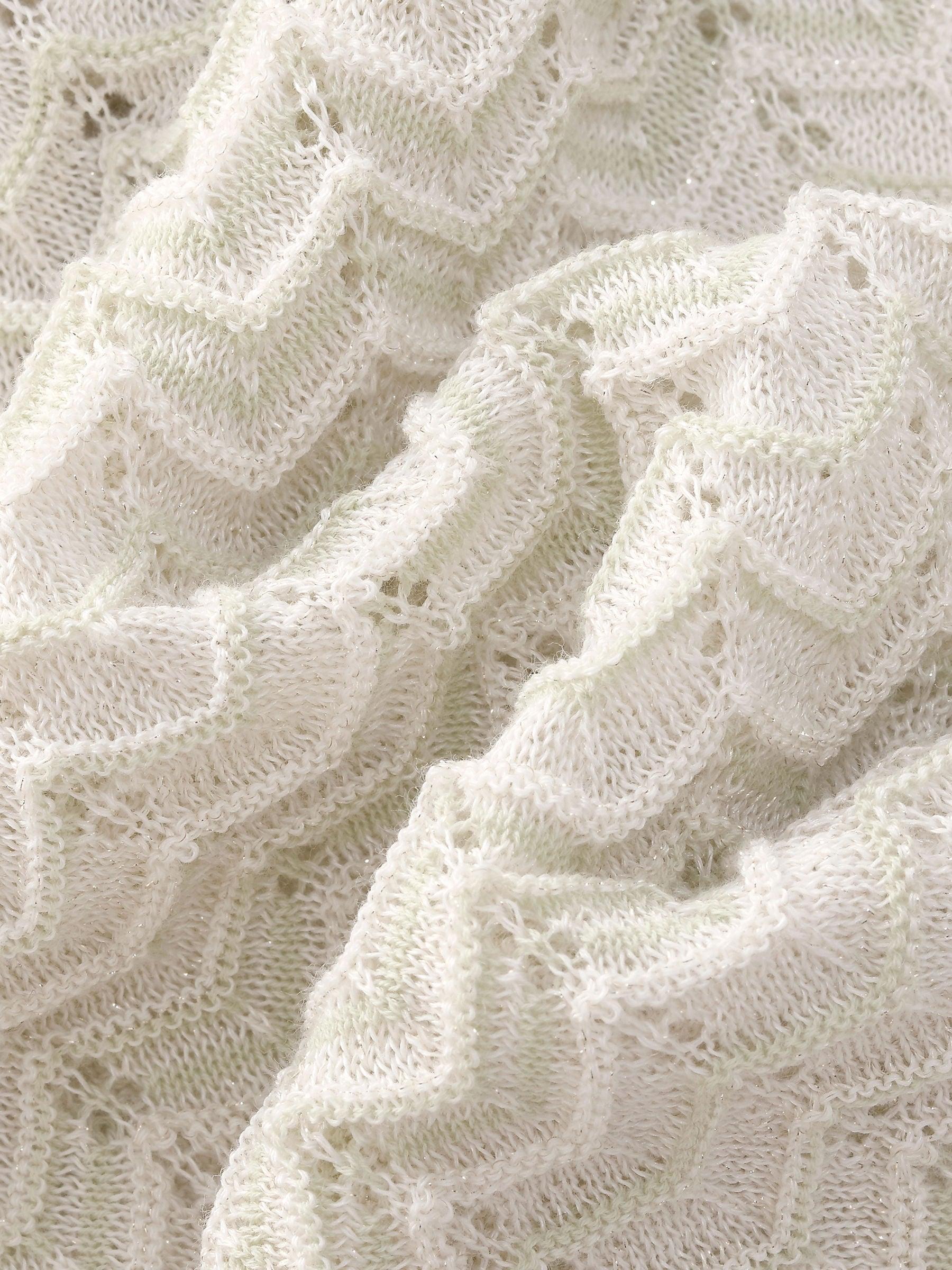 Acetate Cotton Blend Gradient Jacquard Women Openwork Cardigan Product Image