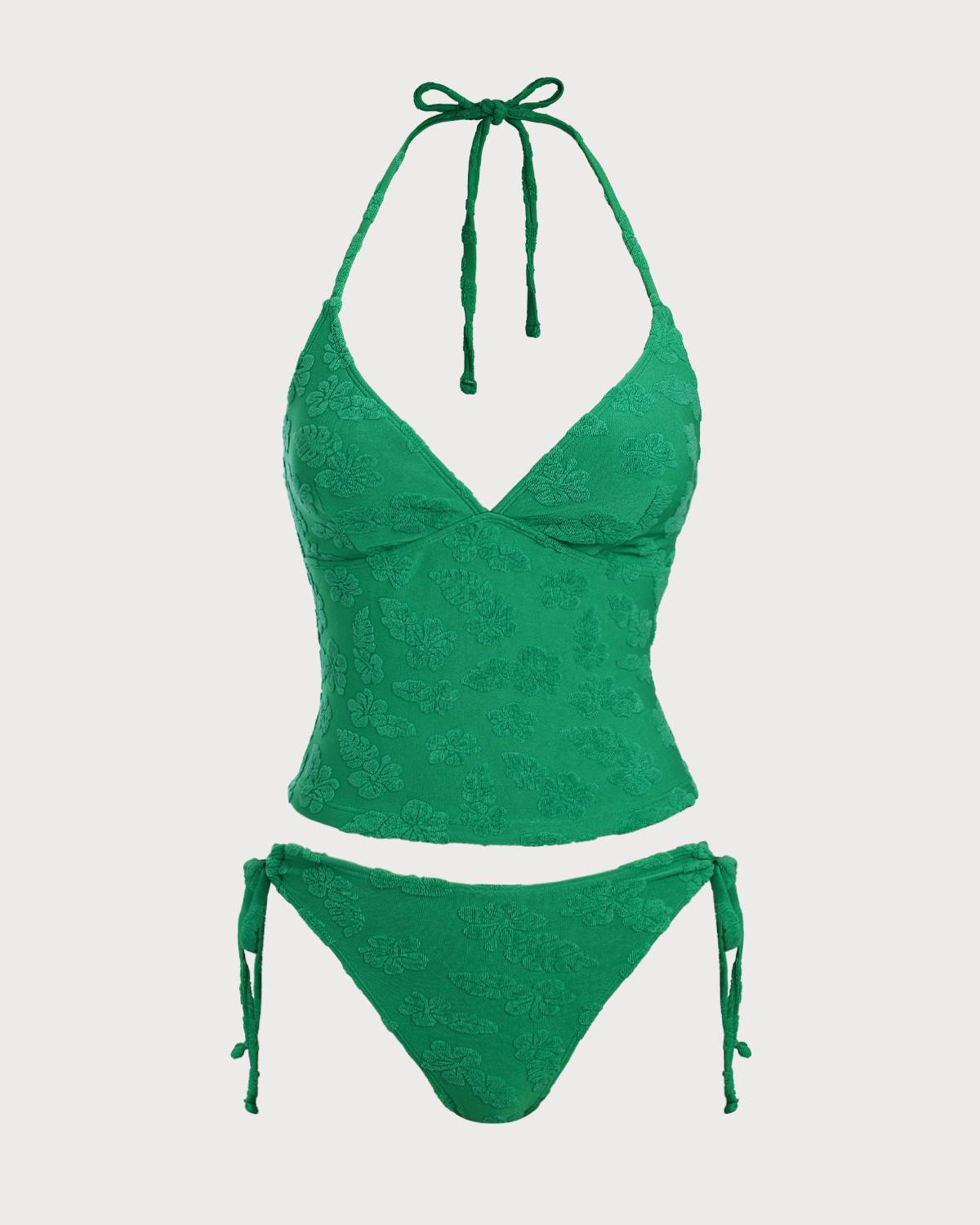 Green Jacquard Tankini Swimsuit Product Image