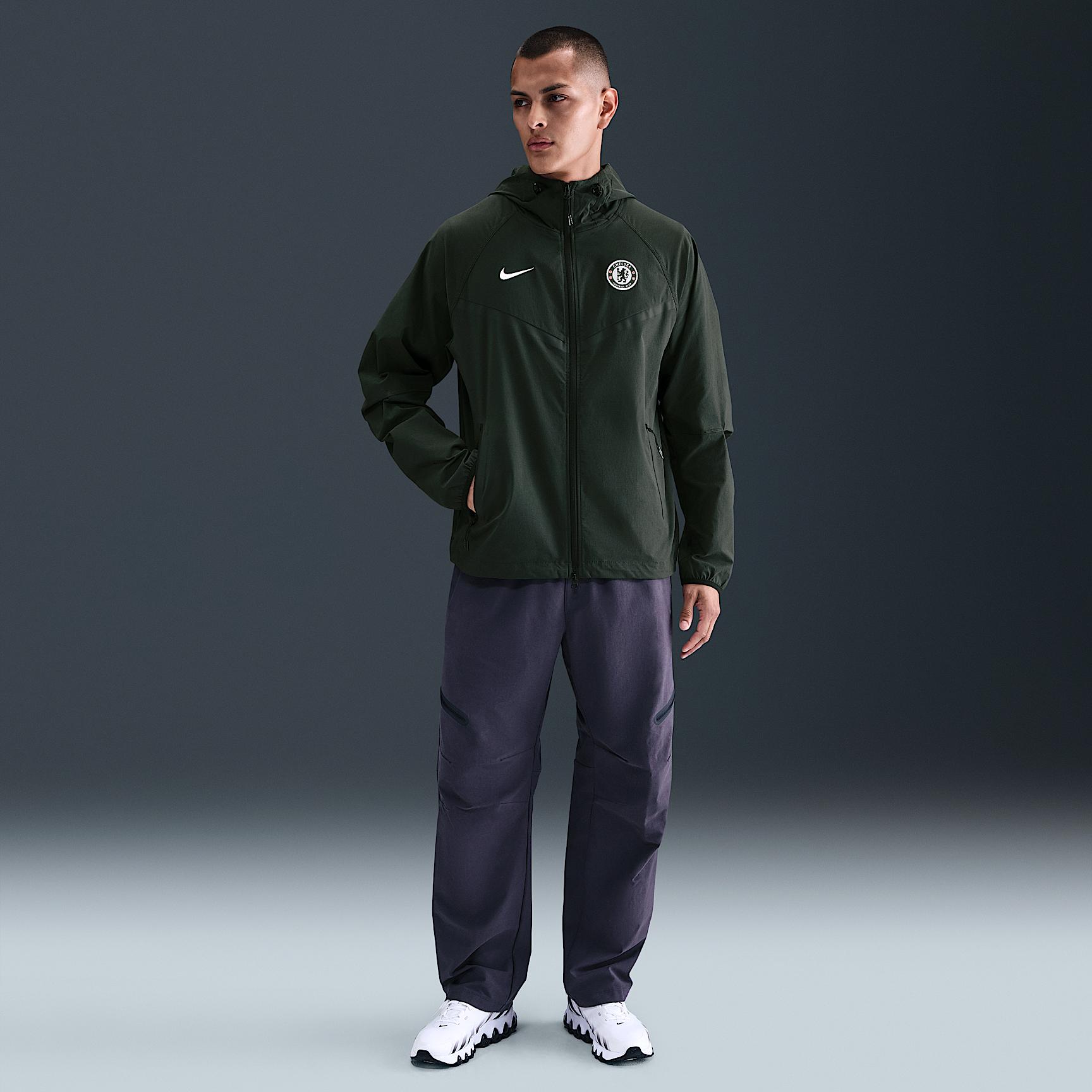 Chelsea FC Tech Windrunner Nike Mens Soccer Woven Full-Zip Jacket | IB0191-346 Product Image
