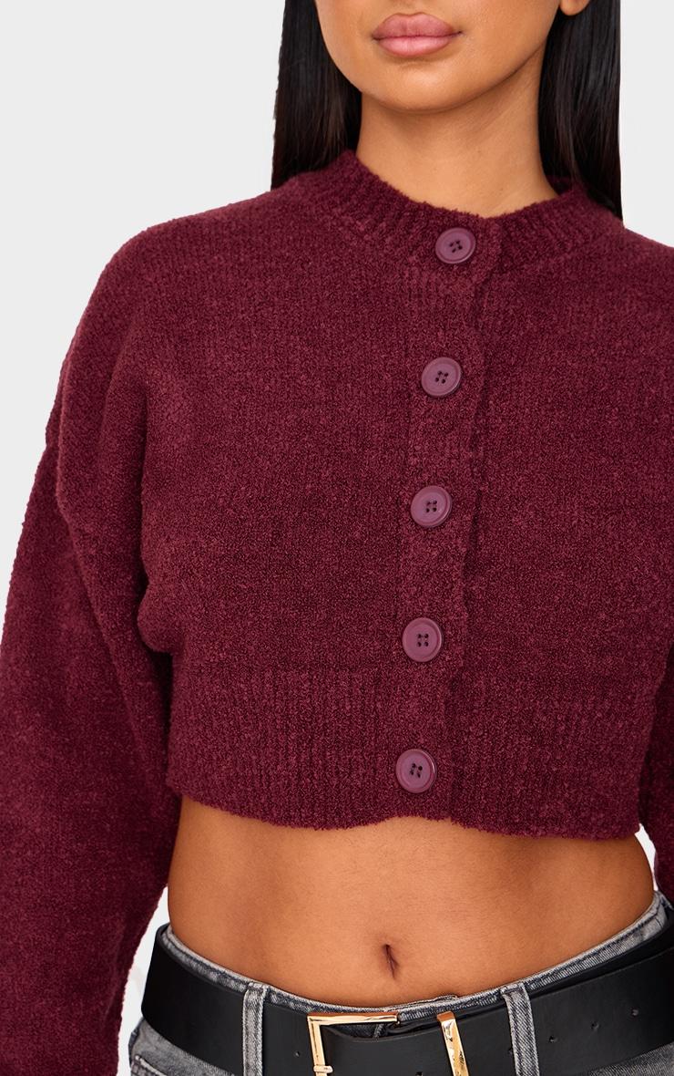 Petite Burgundy Knitted Button Up Cardigan Product Image