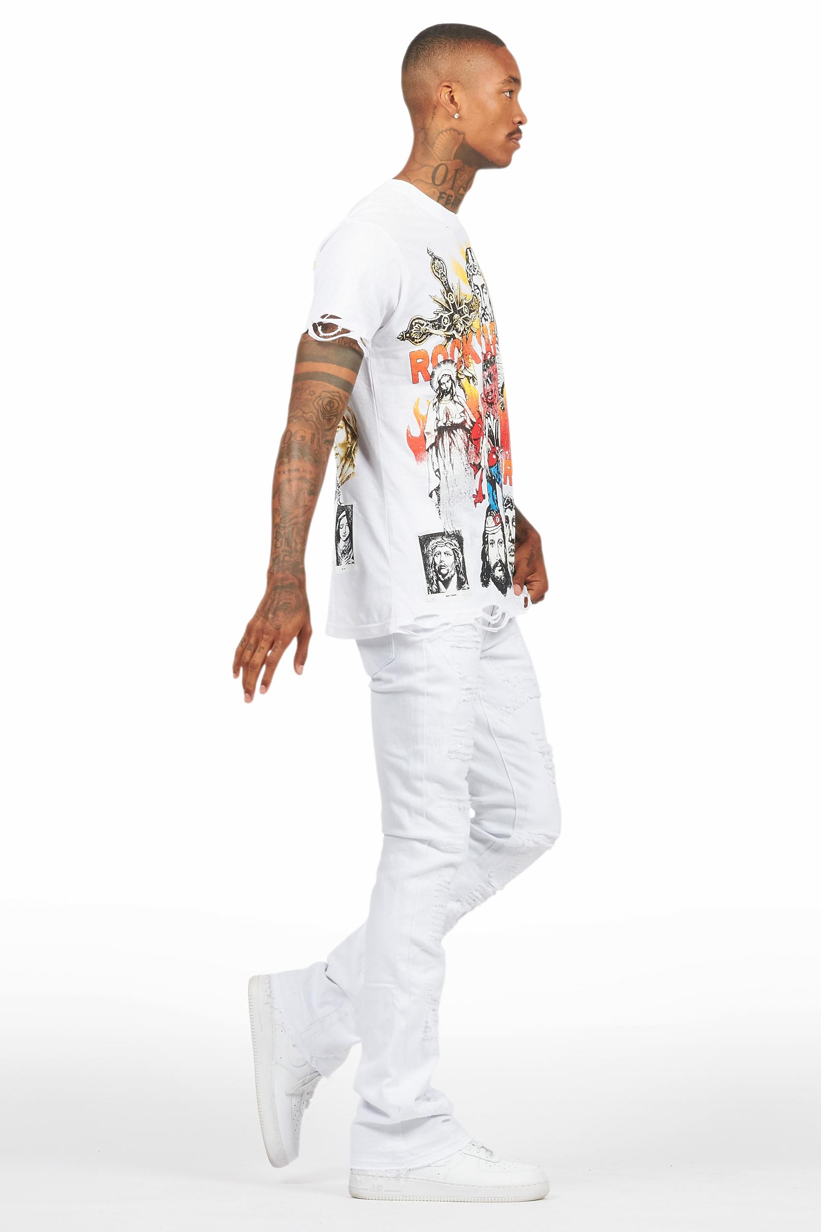 Holibert White Stacked Flare Jean Male Product Image