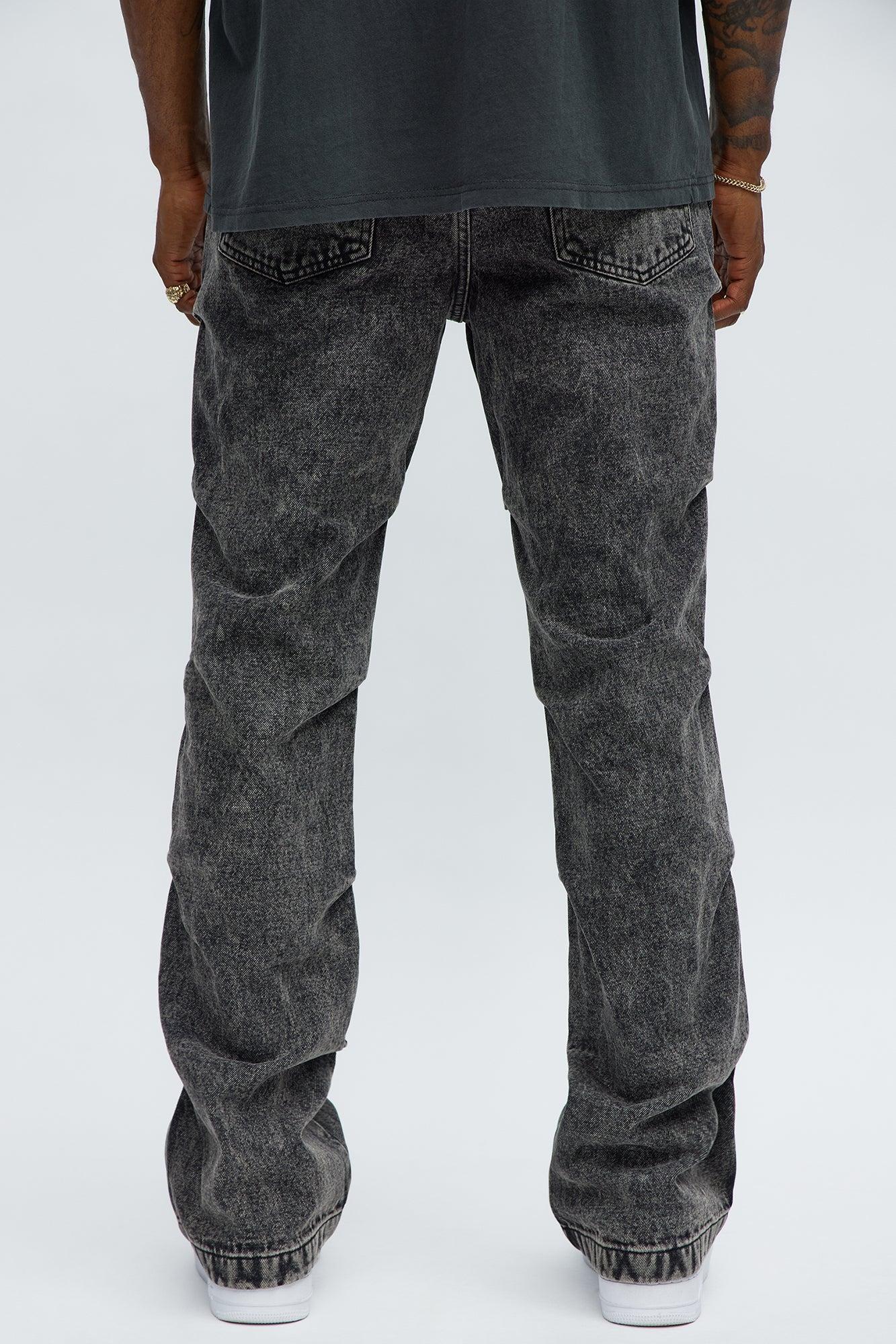 Stacked Slim Flare Gathered Jeans - Black Wash Product Image